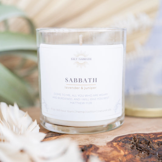 Lavender & Juniper | Non-Toxic, Long-Burning Candle Hand Poured in the USA | Sabbath | Bible Verse Fall Candle