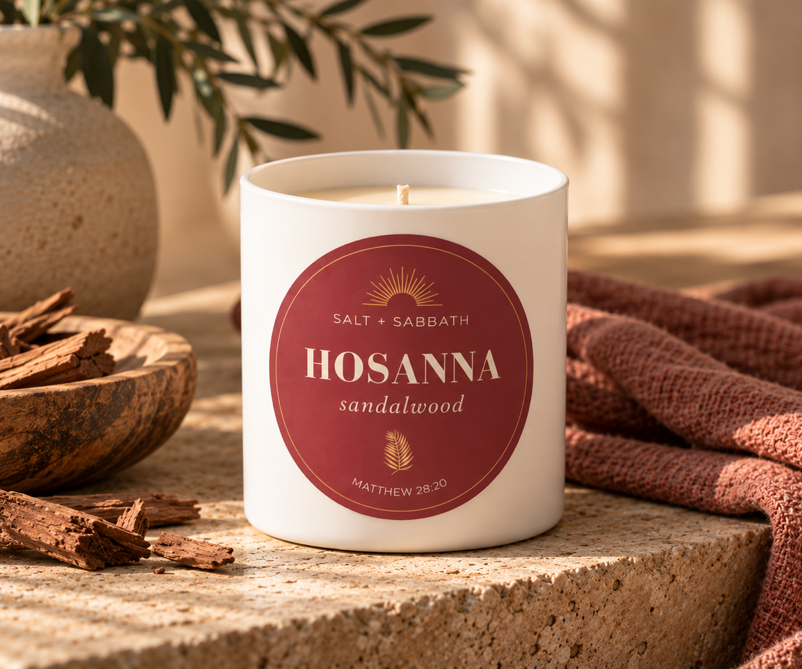 Sandalwood | Non-Toxic, Long-Burning Candle Hand Poured in the USA | Hosanna | Bible Verse Fall Candle