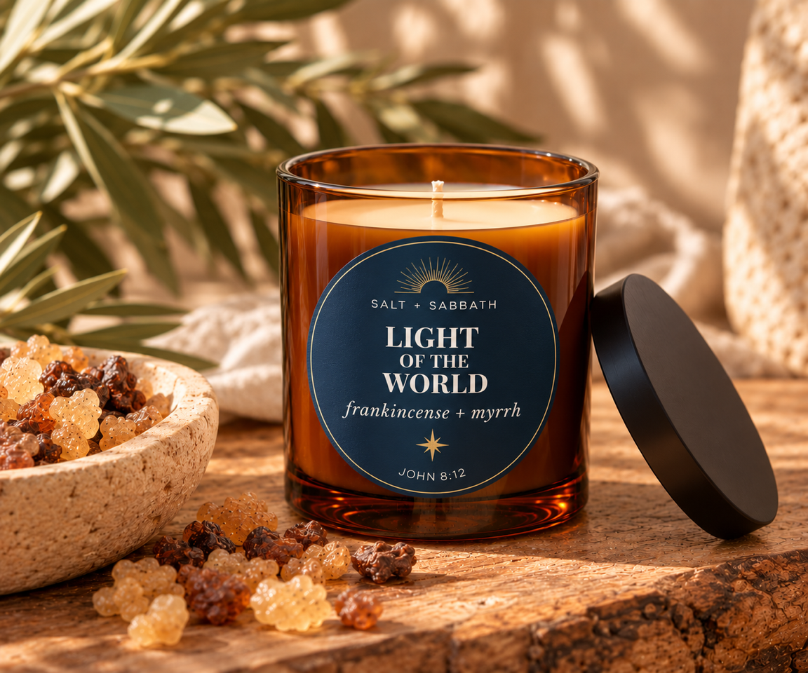 Frankincense & Myrrh | Non-Toxic, Long-Burning Candle Hand Poured in the USA | Light of the World | Bible Verse Christmas Candle