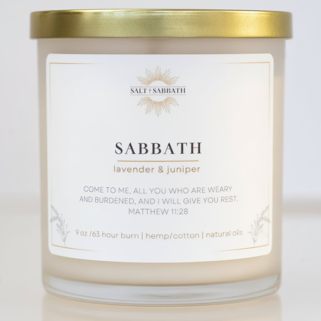 Lavender & Juniper | Non-Toxic, Long-Burning Candle Hand Poured in the USA | Sabbath | Bible Verse Fall Candle
