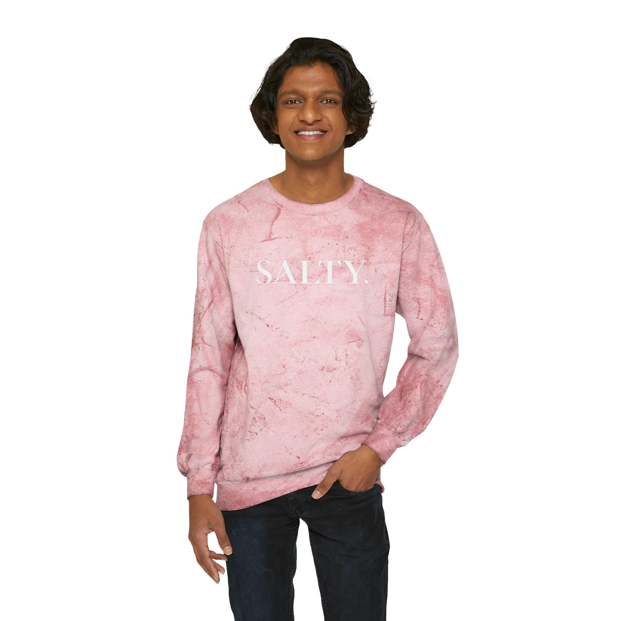 SALTY Unisex Color Blast Christian Crewneck Sweatshirt Salt Sabbath Clean Candles Inspired by the Gospel