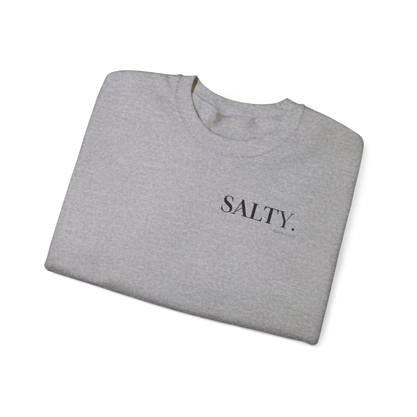 SALTY (Small Print) Unisex Heavy Blend™ Crewneck Christian Sweatshirt