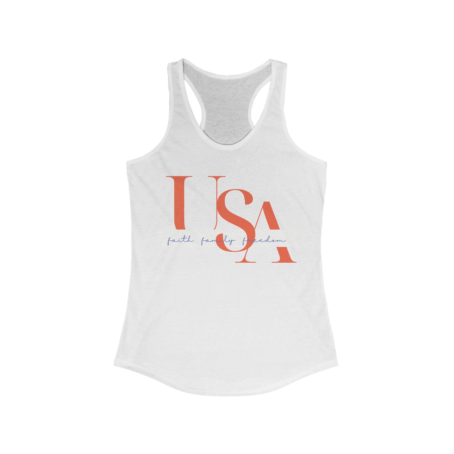 Women's Patriotic Faith Family Freedom Racerback Tank | Red USA