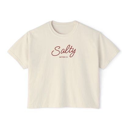 Salty Script Women's Boxy Tee — Beachy Casual Crop Top