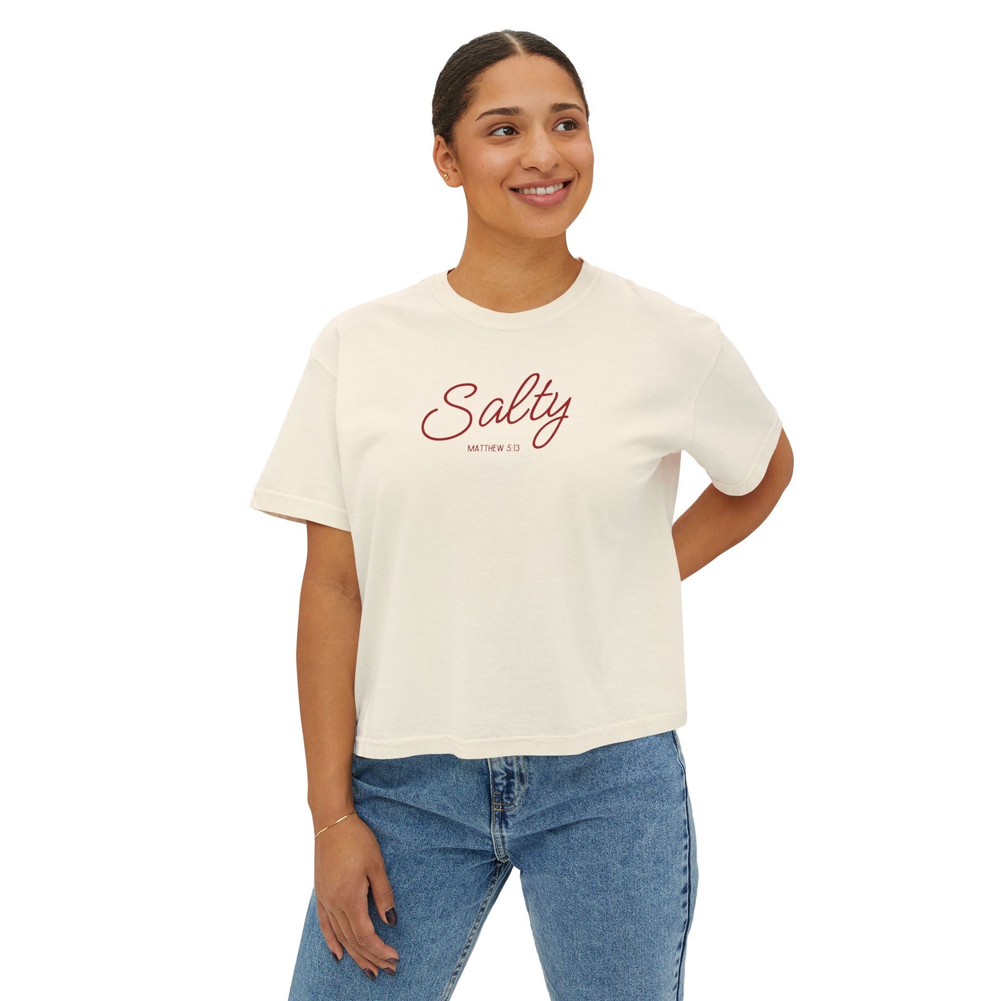Salty Script Women's Boxy Tee — Beachy Casual Crop Top