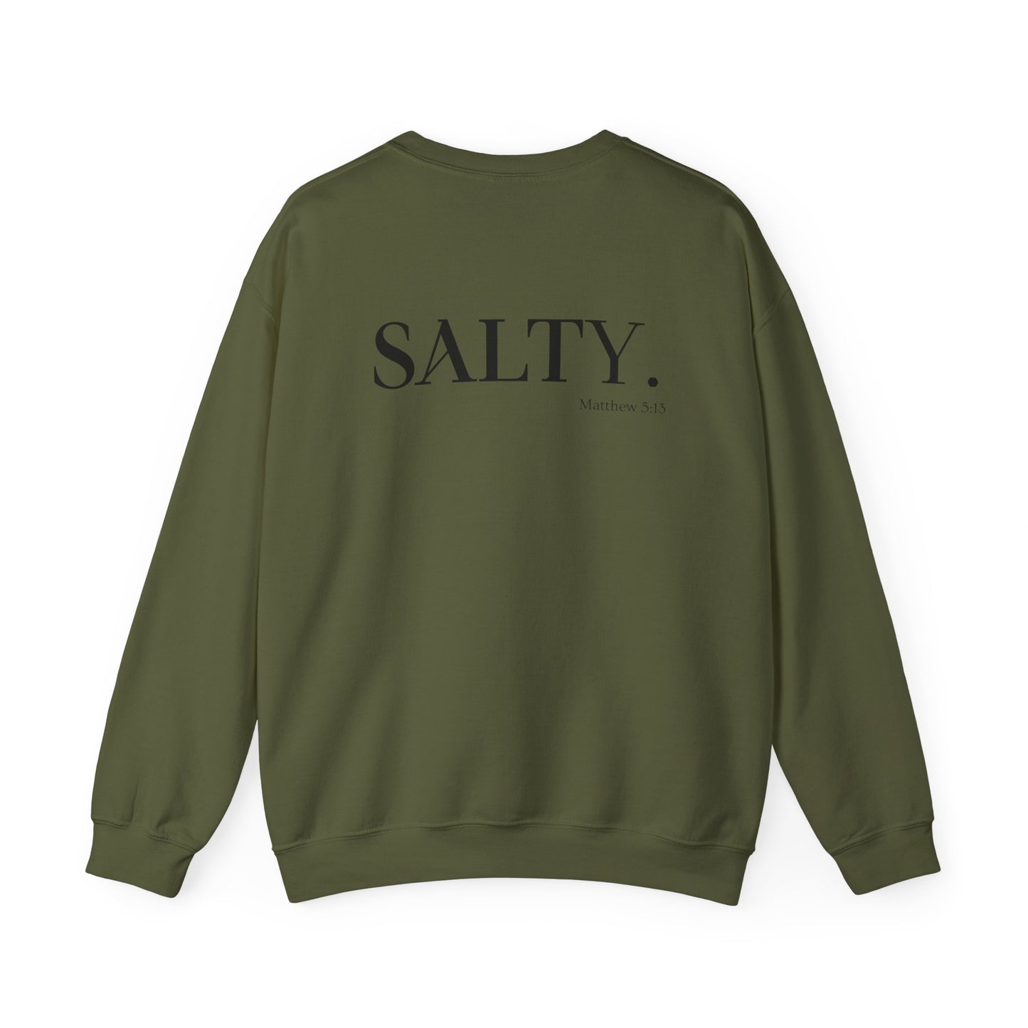 SALTY (Logo on Front, SALTY on Back) Unisex Heavy Blend™ Crewneck Christian Sweatshirt