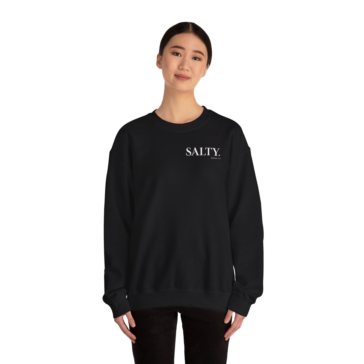 SALTY (Small Print) Unisex Heavy Blend™ Crewneck Christian Sweatshirt