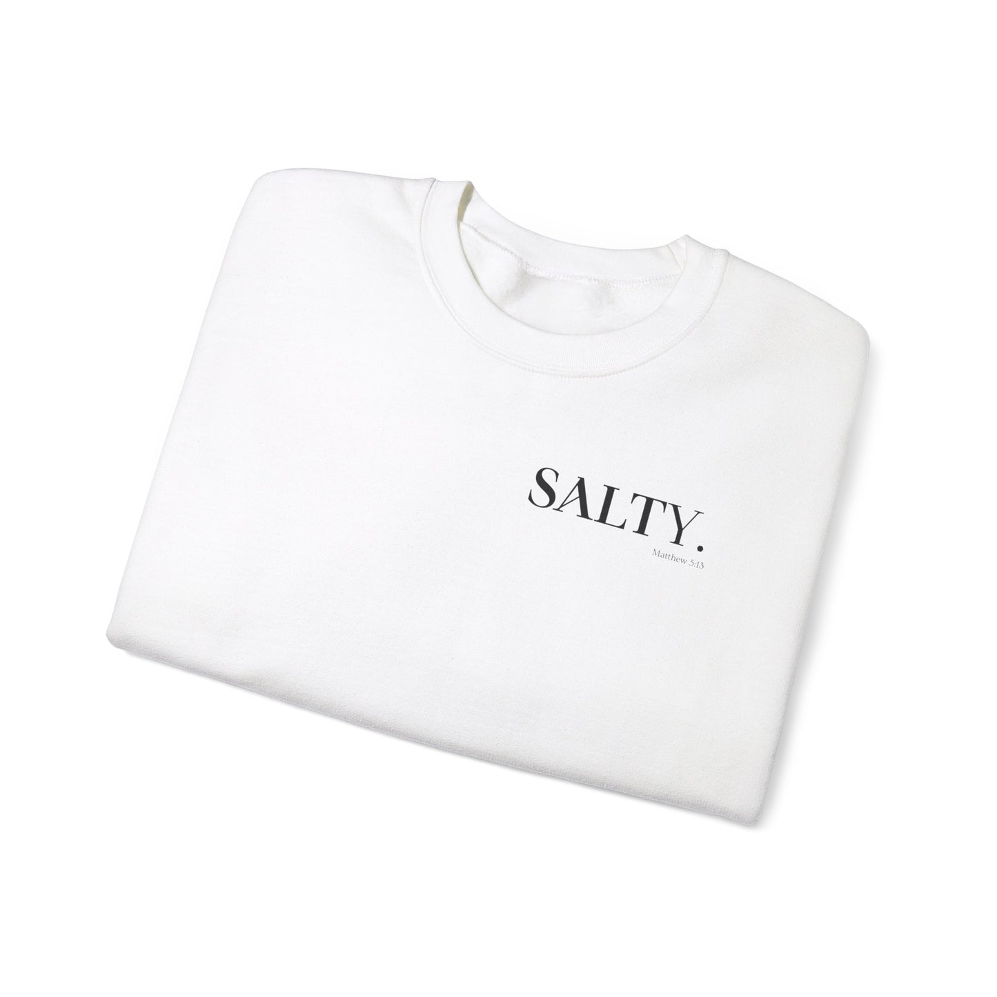 SALTY (Small Print) Unisex Heavy Blend™ Crewneck Christian Sweatshirt