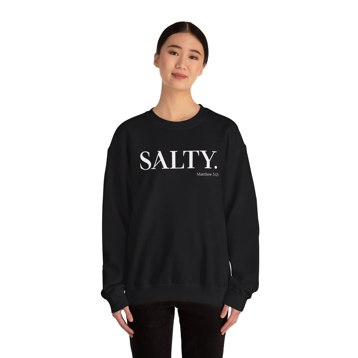 SALTY (Large Print) Unisex Heavy Blend™ Crewneck Christian Sweatshirt