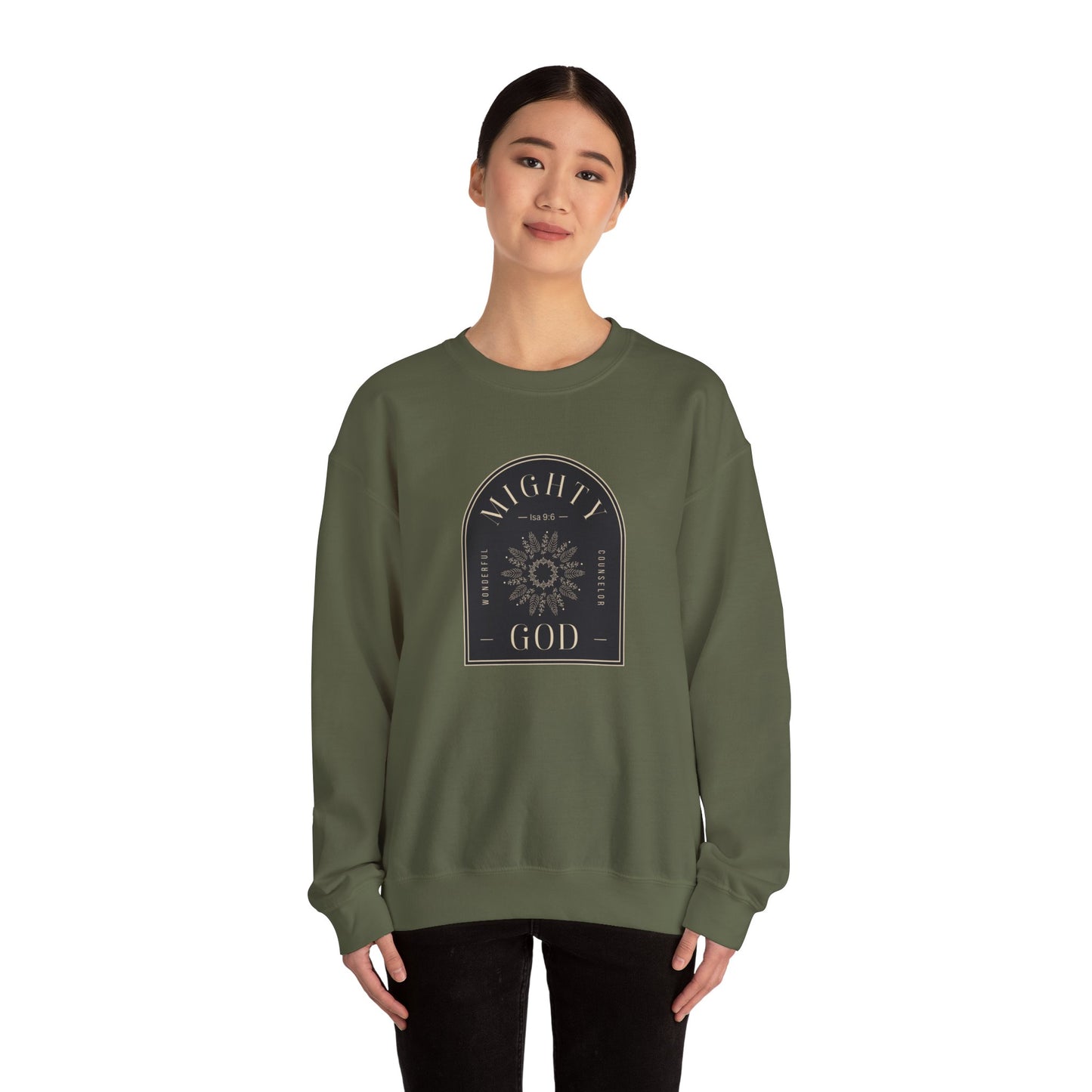 Christian Unisex Sweatshirt - Isaiah 9:6 Mighty God Design | Cozy Christmas Apparel