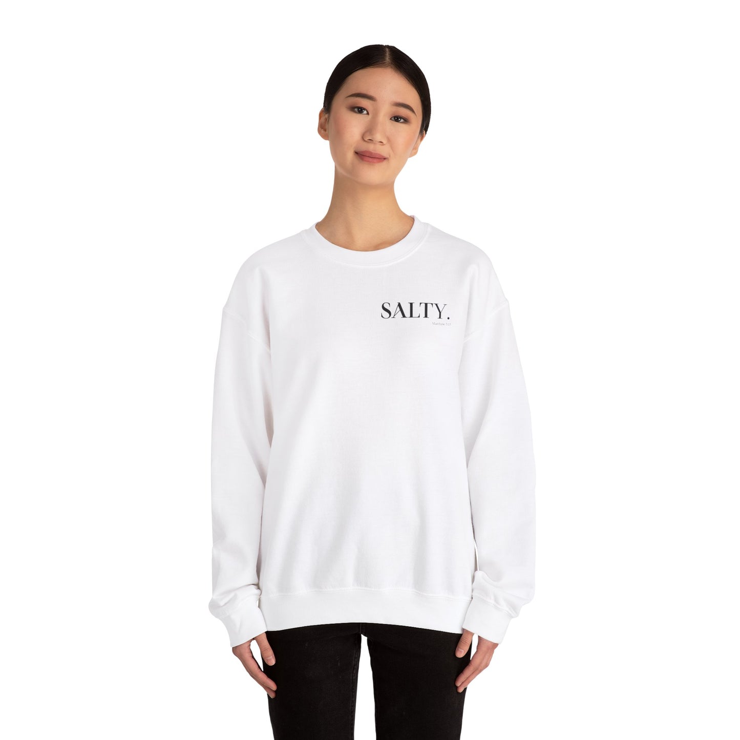 SALTY (Small Print) Unisex Heavy Blend™ Crewneck Christian Sweatshirt