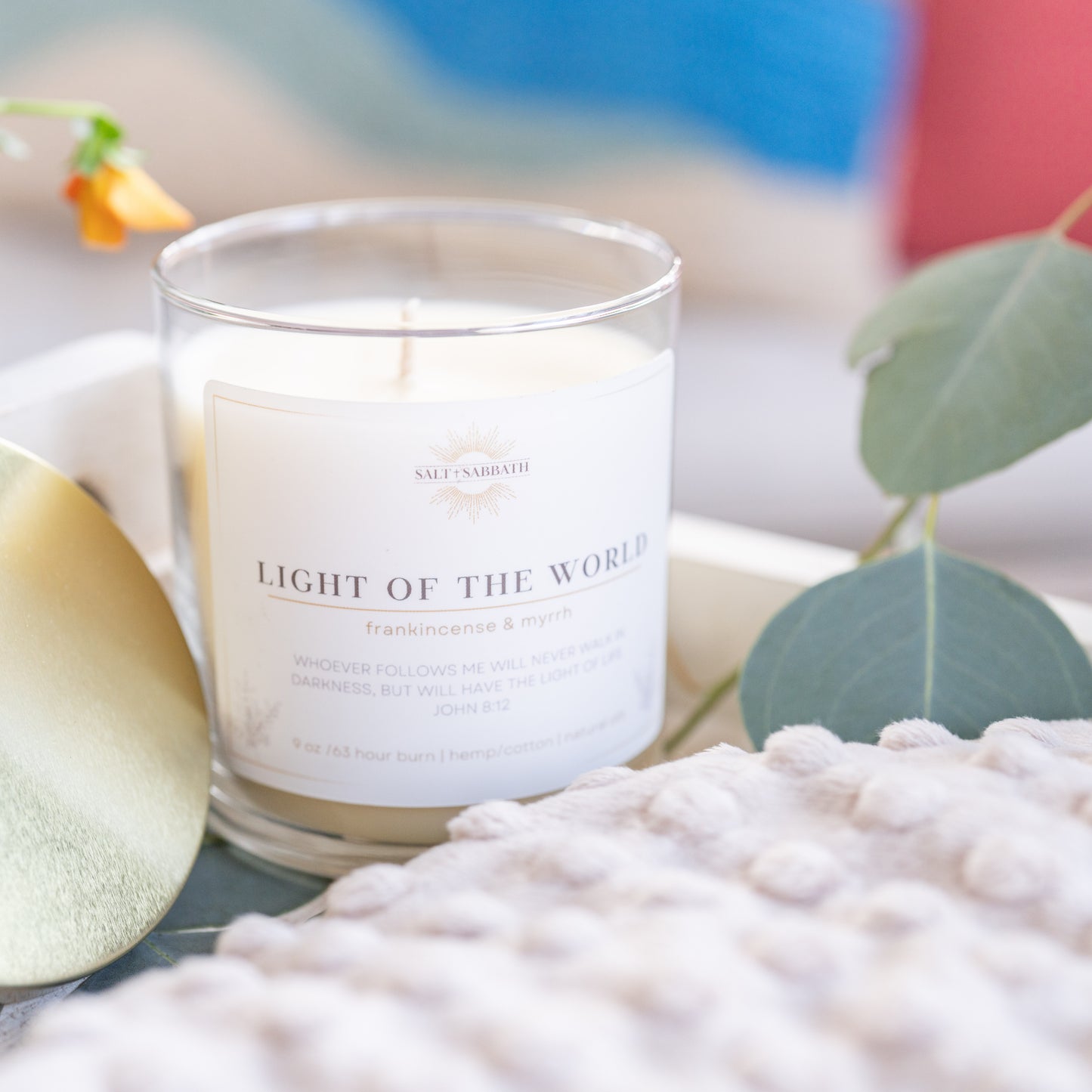 Frankincense & Myrrh | Non-Toxic, Long-Burning Candle Hand Poured in the USA | Light of the World | Bible Verse Fall Candle