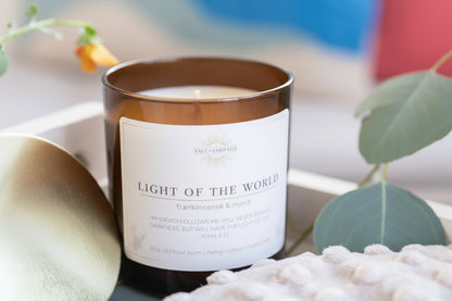 Frankincense & Myrrh | Non-Toxic, Long-Burning Candle Hand Poured in the USA | Light of the World | Bible Verse Christmas Candle