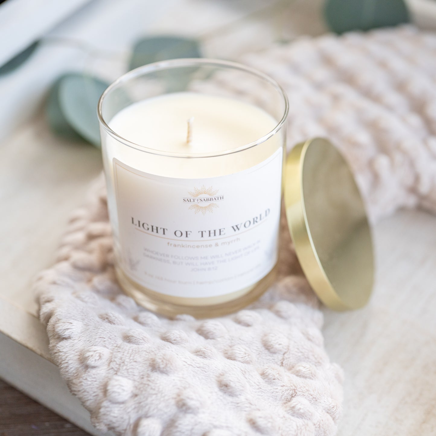 Frankincense & Myrrh | Non-Toxic, Long-Burning Candle Hand Poured in the USA | Light of the World | Bible Verse Fall Candle