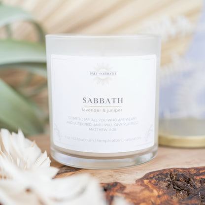Lavender & Juniper | Non-Toxic, Long-Burning Candle Hand Poured in the USA | Sabbath | Bible Verse Fall Candle