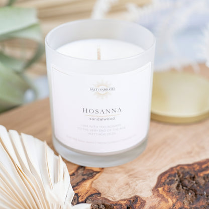 Sandalwood | Non-Toxic, Long-Burning Candle Hand Poured in the USA | Hosanna | Bible Verse Fall Candle