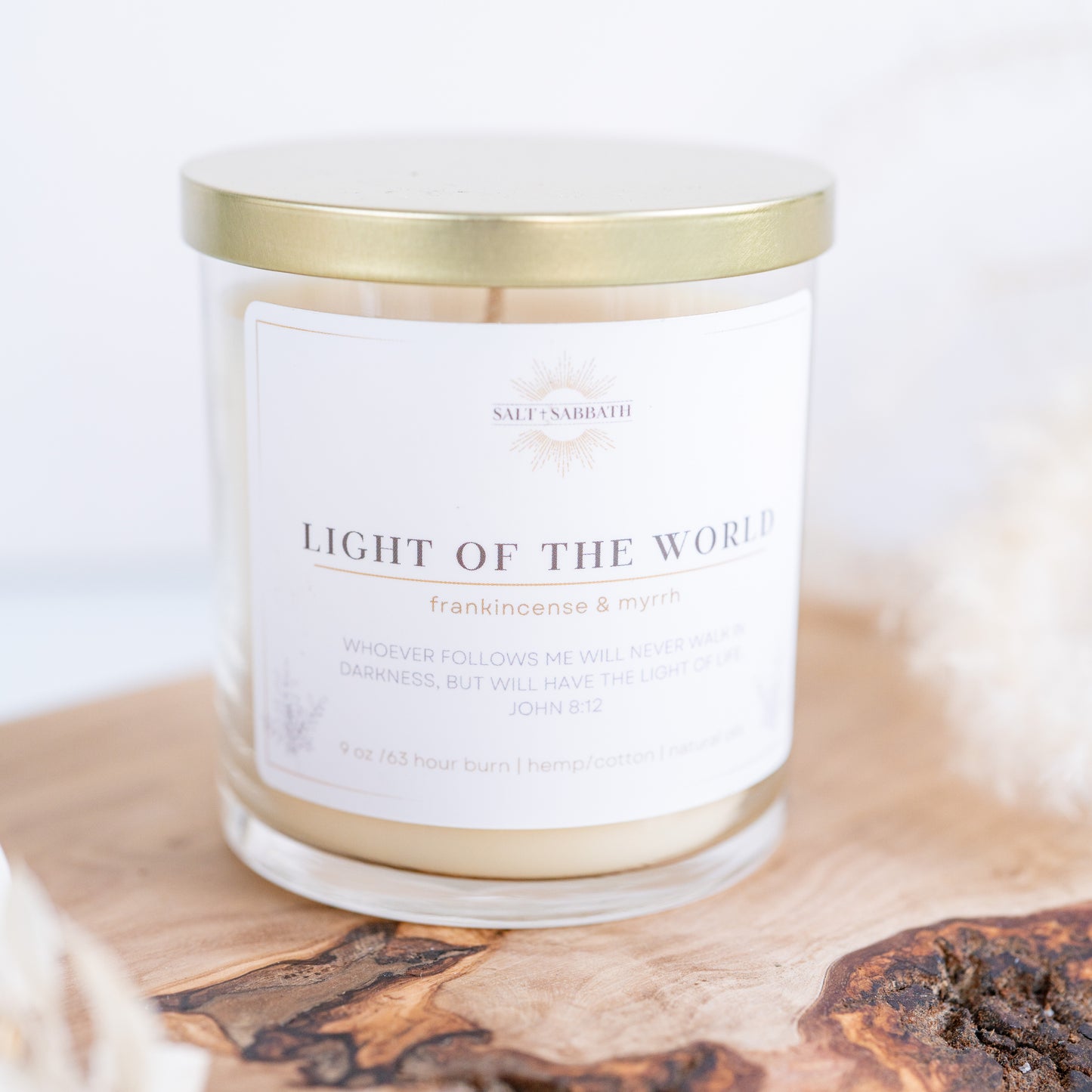 Frankincense & Myrrh | Non-Toxic, Long-Burning Candle Hand Poured in the USA | Light of the World | Bible Verse Fall Candle