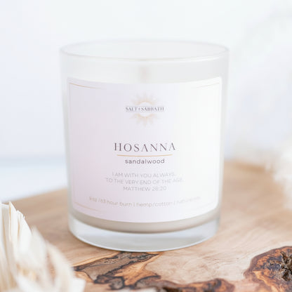 Sandalwood | Non-Toxic, Long-Burning Candle Hand Poured in the USA | Hosanna | Bible Verse Fall Candle