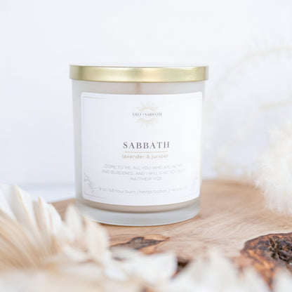 Lavender & Juniper | Non-Toxic, Long-Burning Candle Hand Poured in the USA | Sabbath | Bible Verse Fall Candle