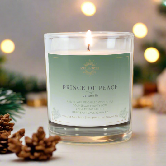 Balsam Fir Christmas Tree | Non-Toxic, Long Burning Candle Hand Poured in the USA | Prince of Peace | Christmas Bible Verse Candle