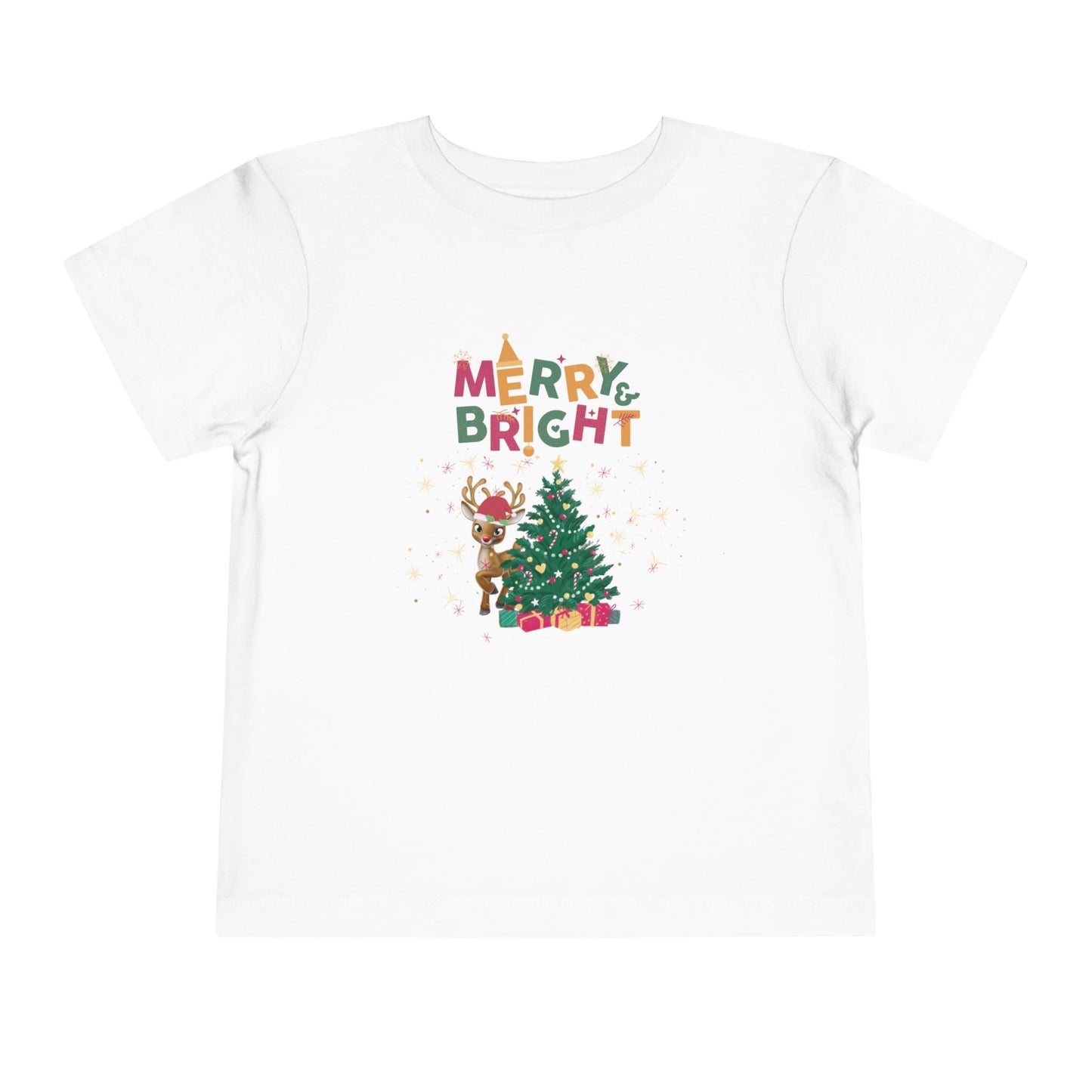 Toddler Short Sleeve Merry & Bright Christmas Tee | Christmas Apparel for Toddlers