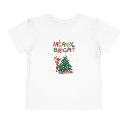 Toddler Short Sleeve Merry & Bright Christmas Tee | Christmas Apparel for Toddlers