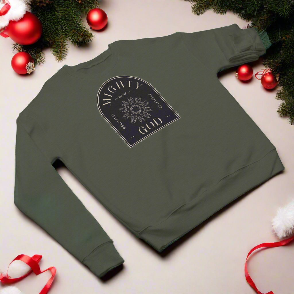 Christian Unisex Sweatshirt - Isaiah 9:6 Mighty God Design | Cozy Christmas Apparel