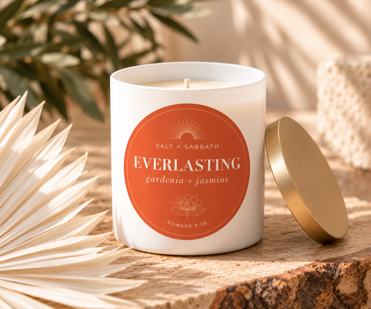 Gardenia & Jasmine | Non-Toxic, Long-Burning Candle Hand Poured in the USA | Everlasting | Bible Verse Fall Candle