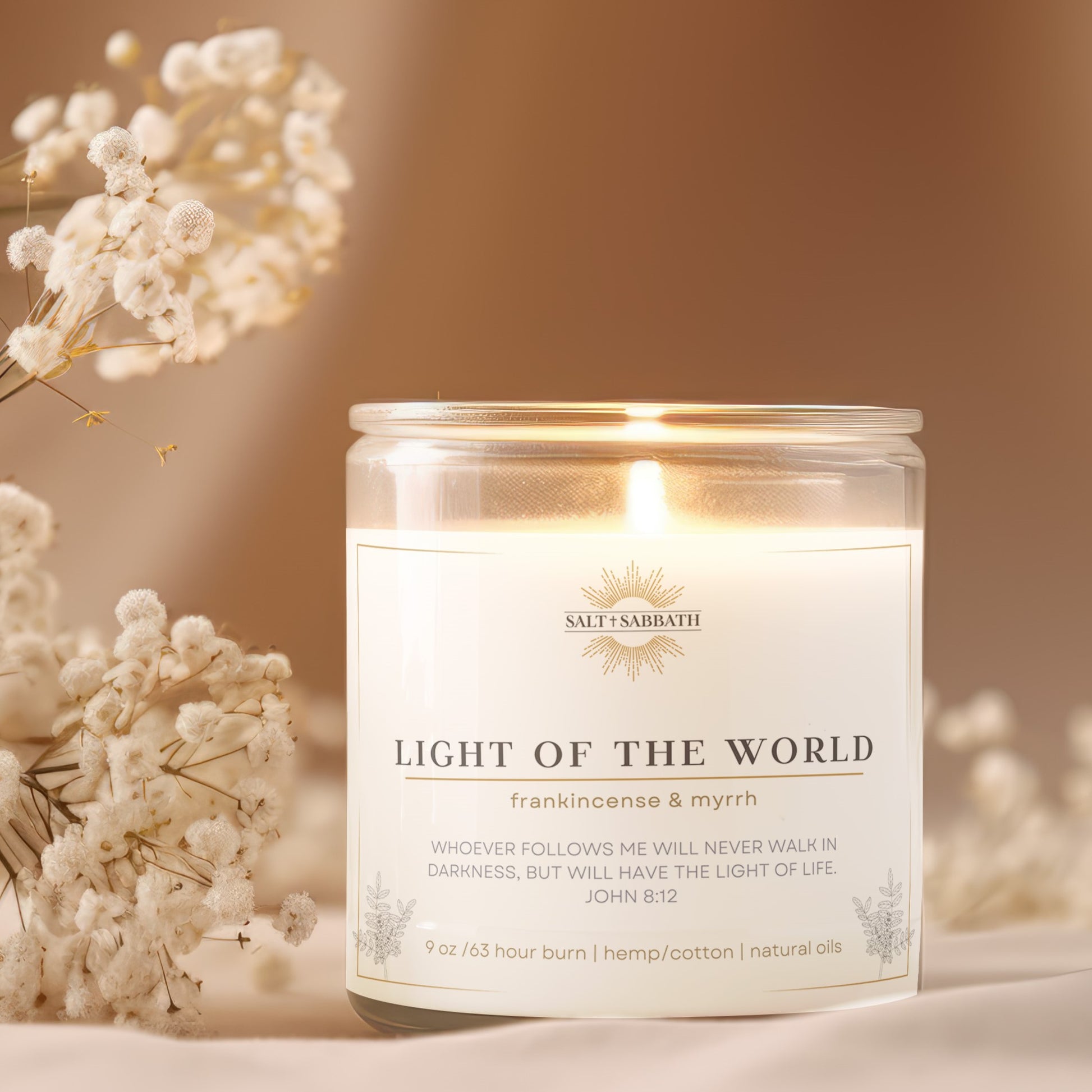 Frankincense and Myrrh Candle NonToxic Bible Verse Candle Made in USA Salt + Sabbath