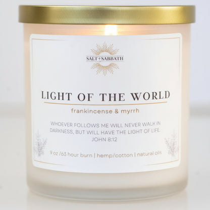 Frankincense & Myrrh | Non-Toxic, Long-Burning Candle Hand Poured in the USA | Light of the World | Bible Verse Christmas Candle