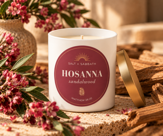 Sandalwood | Non-Toxic, Long-Burning Candle Hand Poured in the USA | Hosanna | Bible Verse Fall Candle