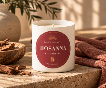 Sandalwood | Non-Toxic, Long-Burning Candle Hand Poured in the USA | Hosanna | Bible Verse Fall Candle