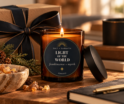 Frankincense & Myrrh | Non-Toxic, Long-Burning Candle Hand Poured in the USA | Light of the World | Bible Verse Christmas Candle