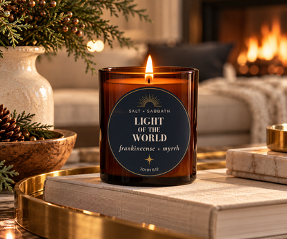 Frankincense & Myrrh | Non-Toxic, Long-Burning Candle Hand Poured in the USA | Light of the World | Bible Verse Christmas Candle