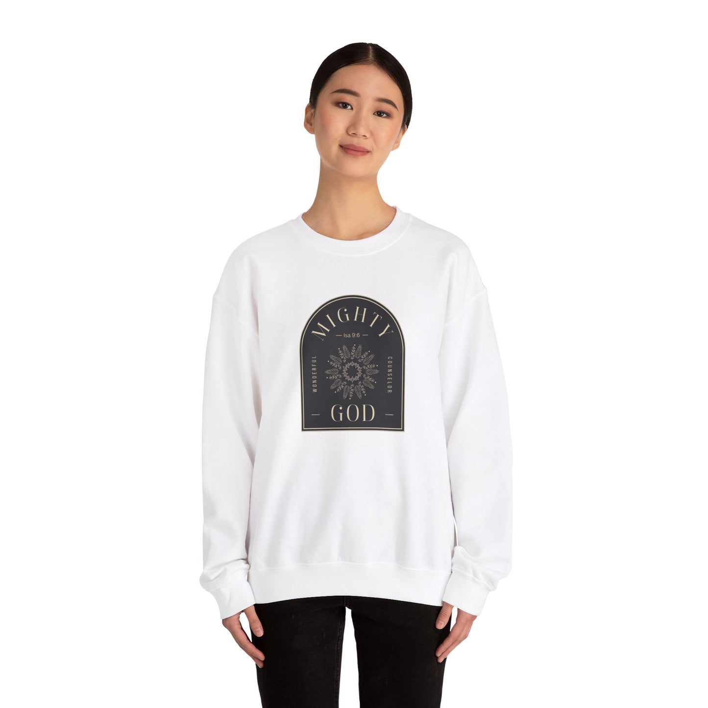 Christian Unisex Sweatshirt - Isaiah 9:6 Mighty God Design | Cozy Christmas Apparel