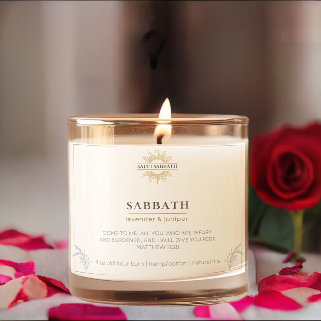 Sabbath Candle Lavender & Juniper Bible Verse Candle Salt
