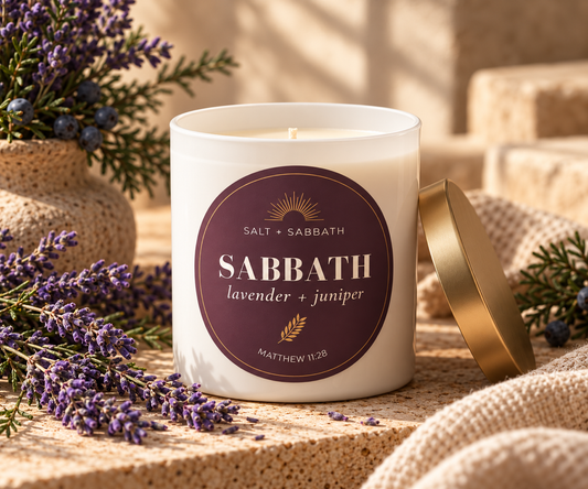 Lavender & Juniper | Non-Toxic, Long-Burning Candle Hand Poured in the USA | Sabbath | Bible Verse Fall Candle