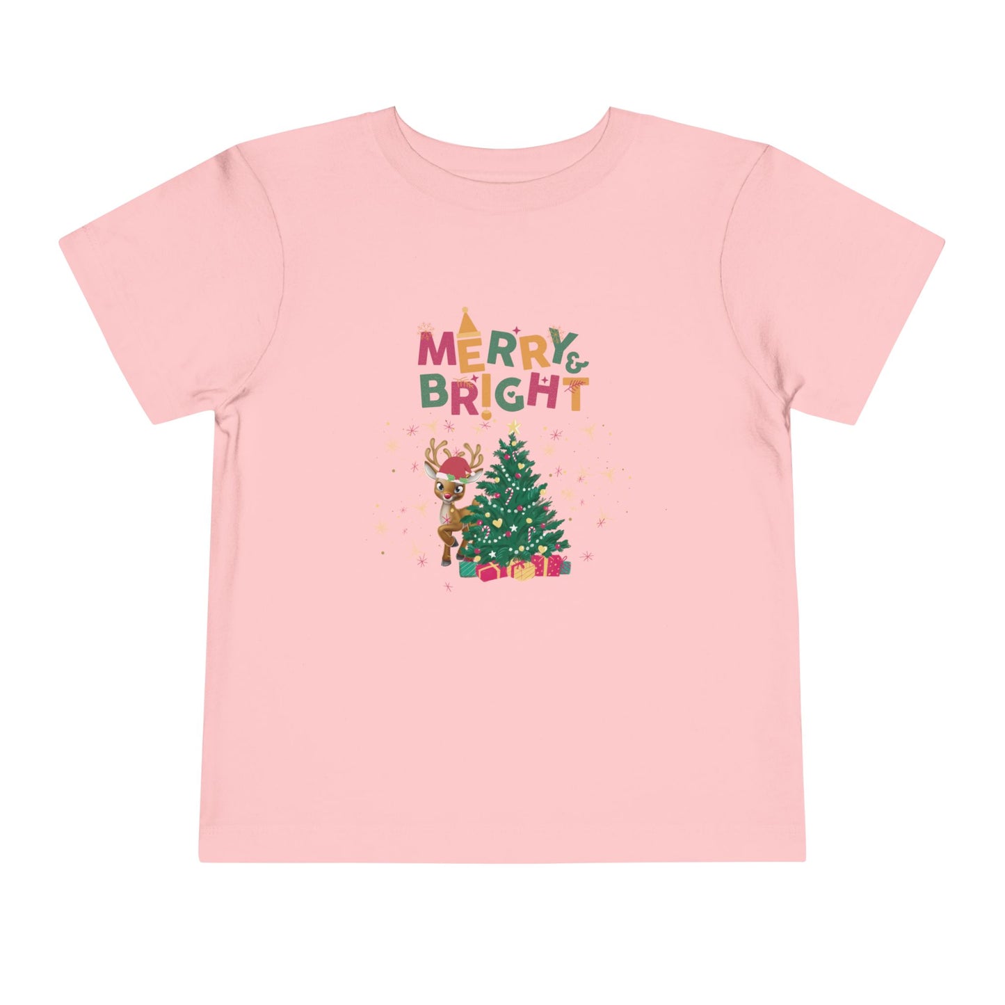 Toddler Short Sleeve Merry & Bright Christmas Tee | Christmas Apparel for Toddlers