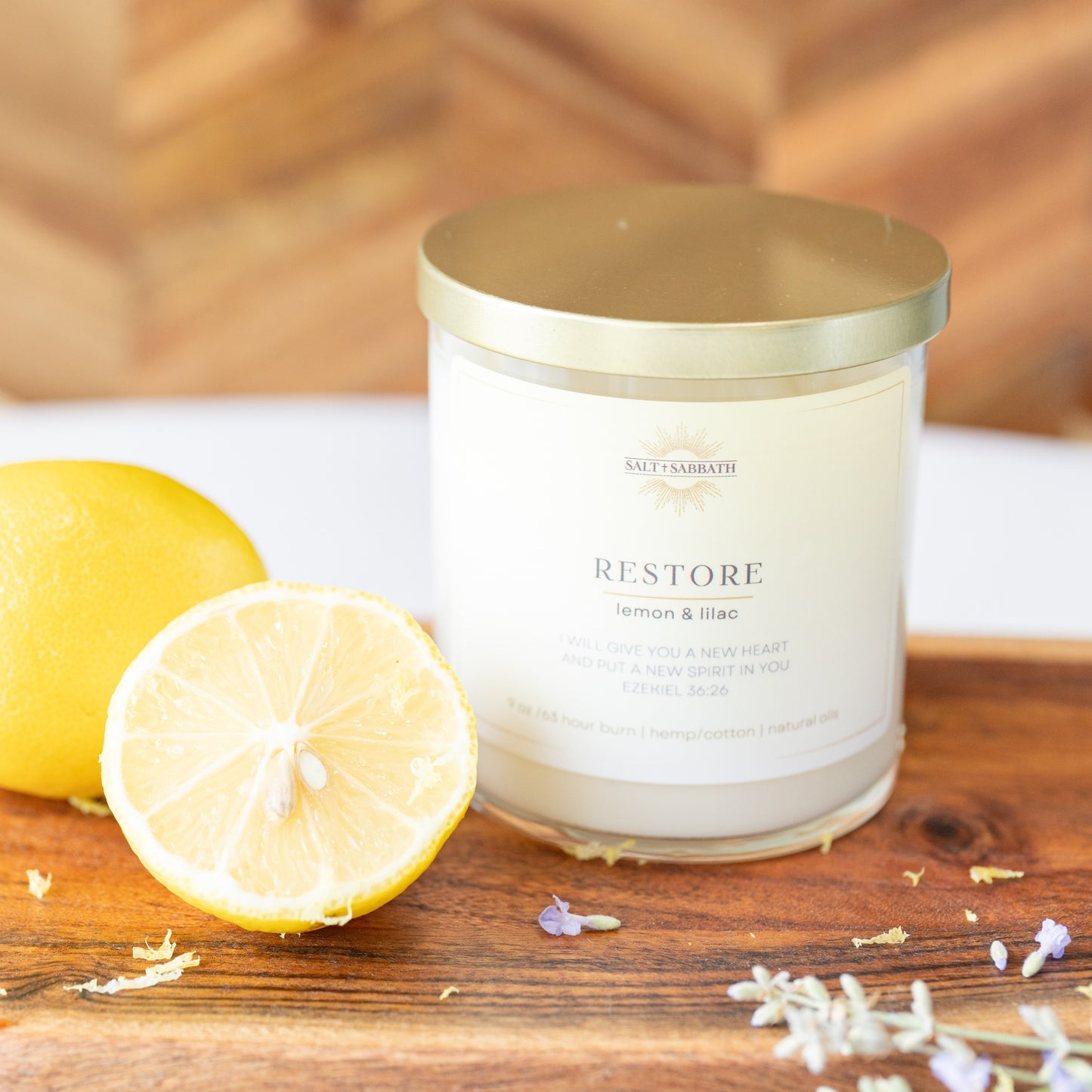 Lemon & Lilac | Non-Toxic Candle Hand Poured in the USA | Restore | Bible Verse Fall Candle