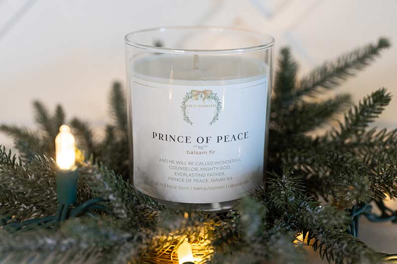 Balsam Fir Christmas Tree | Non-Toxic, Long Burning Candle Hand Poured in the USA | Prince of Peace | Christmas Bible Verse Candle