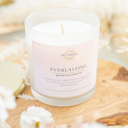 Gardenia & Jasmine | Non-Toxic, Long-Burning Candle Hand Poured in the USA | Everlasting | Bible Verse Fall Candle