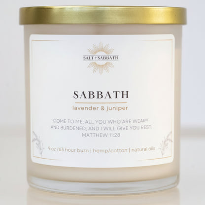 Lavender & Juniper | Non-Toxic, Long-Burning Candle Hand Poured in the USA | Sabbath | Bible Verse Fall Candle