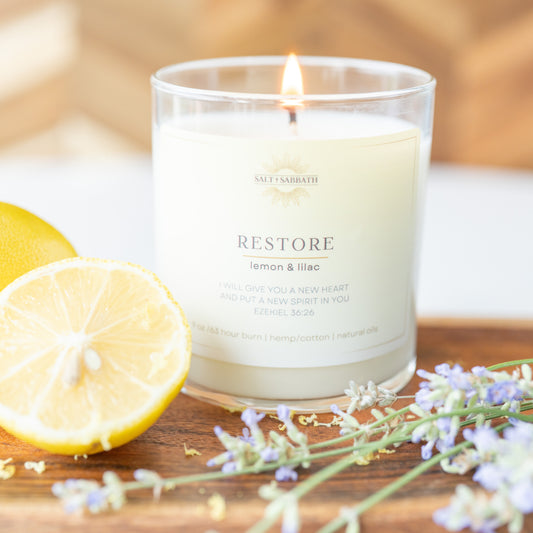 Lemon & Lilac | Non-Toxic Candle Hand Poured in the USA | Restore | Bible Verse Fall Candle