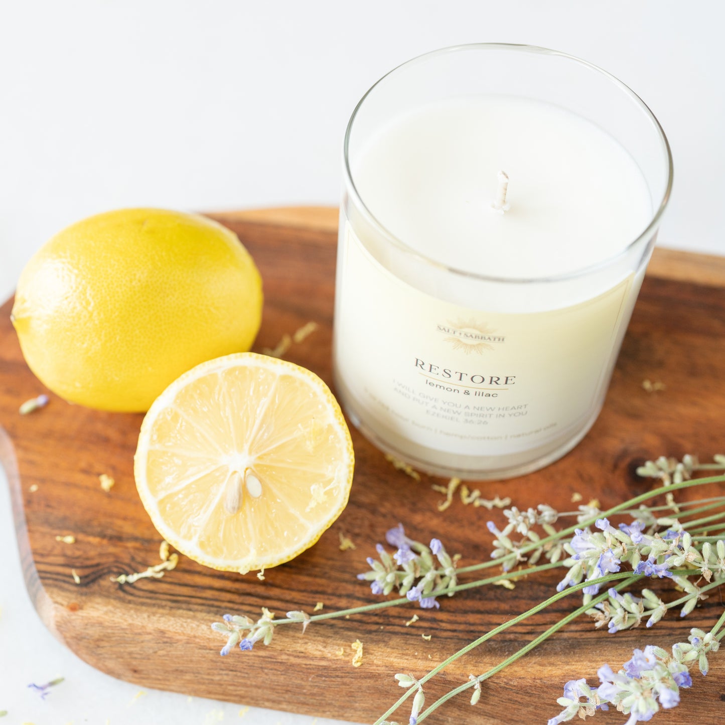 Lemon & Lilac | Non-Toxic Candle Hand Poured in the USA | Restore | Bible Verse Fall Candle