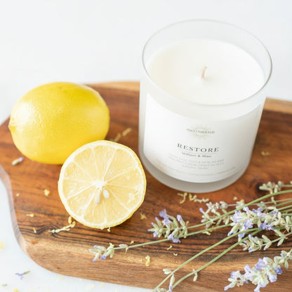 Lemon & Lilac | Non-Toxic, Long-Burning Candle Hand Poured in the USA | Restore | Bible Verse Candle